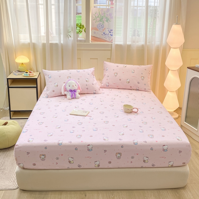 91家纺网 家纺一手货源 找家纺 优品惠 2026新款老粗布床笠凉席席子空调软席单品床垫保护套三件套 kt粉