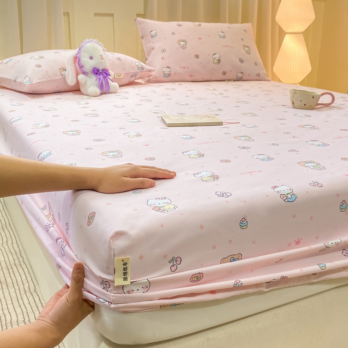 91家纺网 家纺一手货源 找家纺 优品惠 2026新款老粗布床笠凉席席子空调软席单品床垫保护套三件套 kt粉