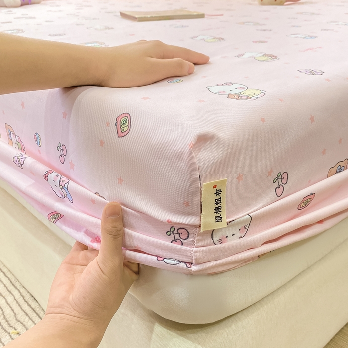 91家纺网 家纺一手货源 找家纺 优品惠 2026新款老粗布床笠凉席席子空调软席单品床垫保护套三件套 kt粉