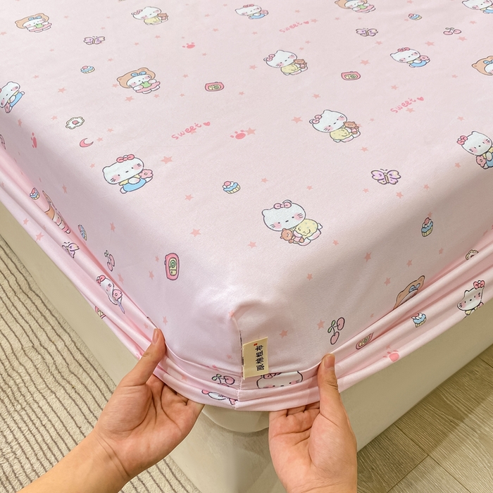 91家纺网 家纺一手货源 找家纺 优品惠 2026新款老粗布床笠凉席席子空调软席单品床垫保护套三件套 kt粉