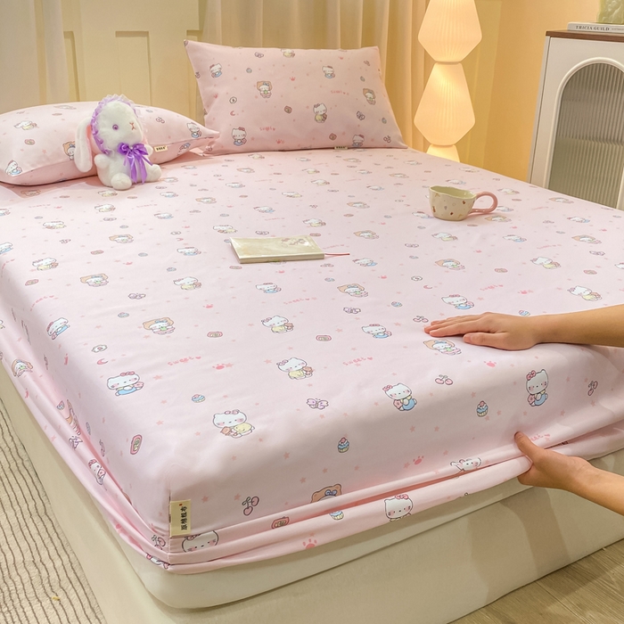 91家纺网 家纺一手货源 找家纺 优品惠 2026新款老粗布床笠凉席席子空调软席单品床垫保护套三件套 kt粉