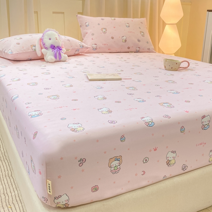 91家纺网 家纺一手货源 找家纺 优品惠 2026新款老粗布床笠凉席席子空调软席单品床垫保护套三件套 kt粉