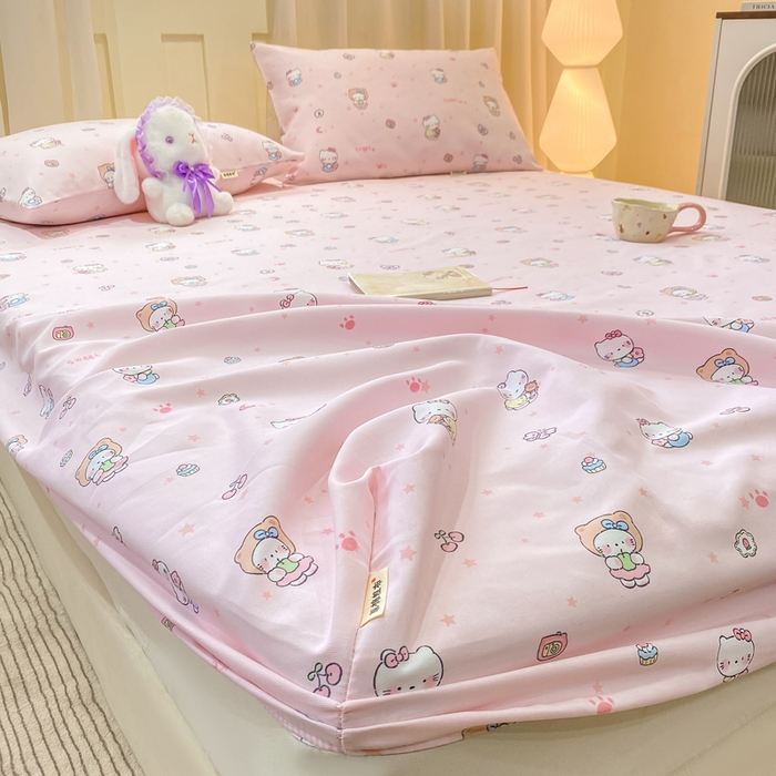 91家纺网 家纺一手货源 找家纺 优品惠 2026新款老粗布床笠凉席席子空调软席单品床垫保护套三件套 kt粉