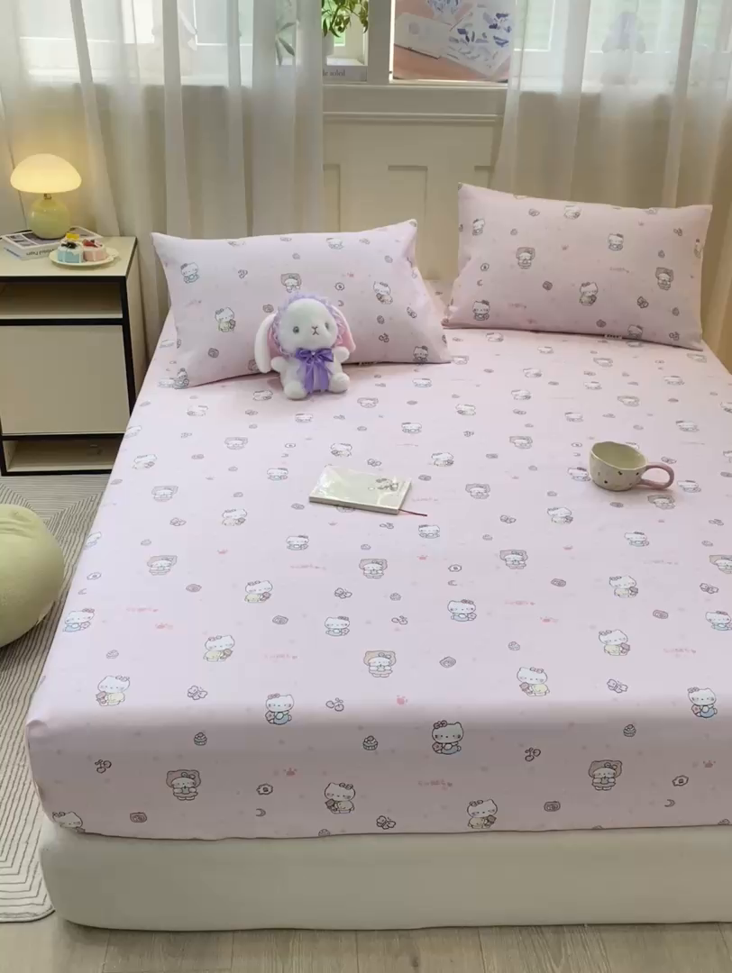 91家纺网 家纺一手货源 找家纺 优品惠 2026新款老粗布床笠凉席席子空调软席单品床垫保护套三件套 kt粉