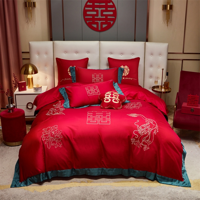 91家纺网 家纺一手货源 找家纺 （总）甜咪咪婚庆 2026新款长绒棉全棉绣花结婚婚庆四件套多件套床单床盖款