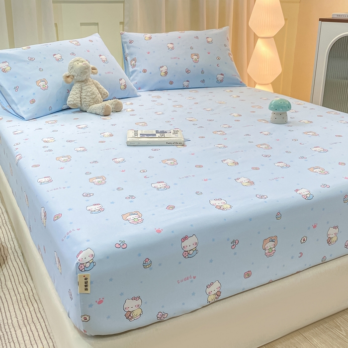 91家纺网 家纺一手货源 找家纺 优品惠 2026新款老粗布床笠凉席席子空调软席单品床垫保护套三件套 kt蓝