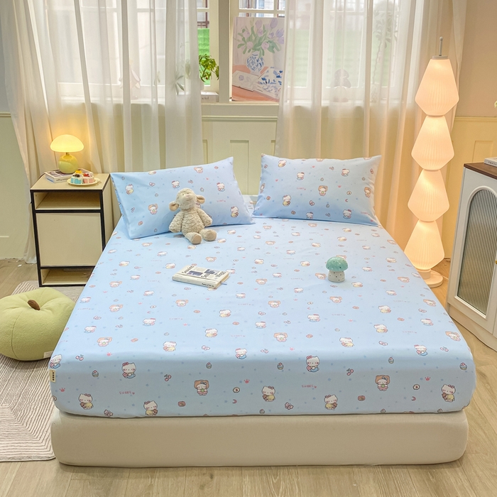 91家纺网 家纺一手货源 找家纺 优品惠 2026新款老粗布床笠凉席席子空调软席单品床垫保护套三件套 kt蓝