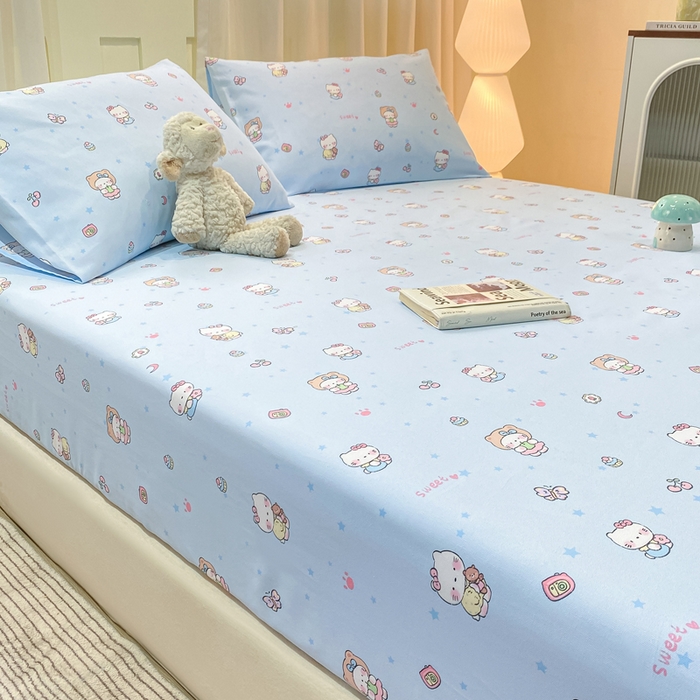 91家纺网 家纺一手货源 找家纺 优品惠 2026新款老粗布床笠凉席席子空调软席单品床垫保护套三件套 kt蓝