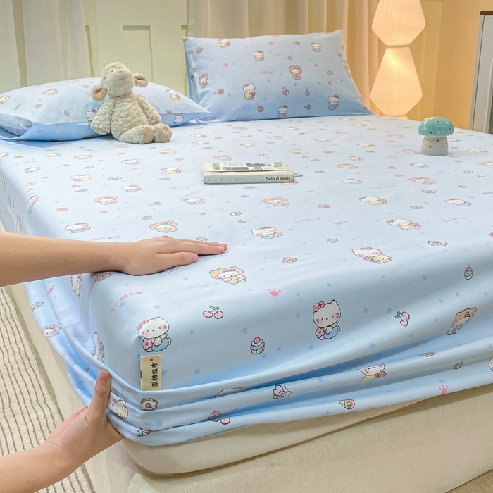 91家纺网 家纺一手货源 找家纺 优品惠 2026新款老粗布床笠凉席席子空调软席单品床垫保护套三件套 kt蓝