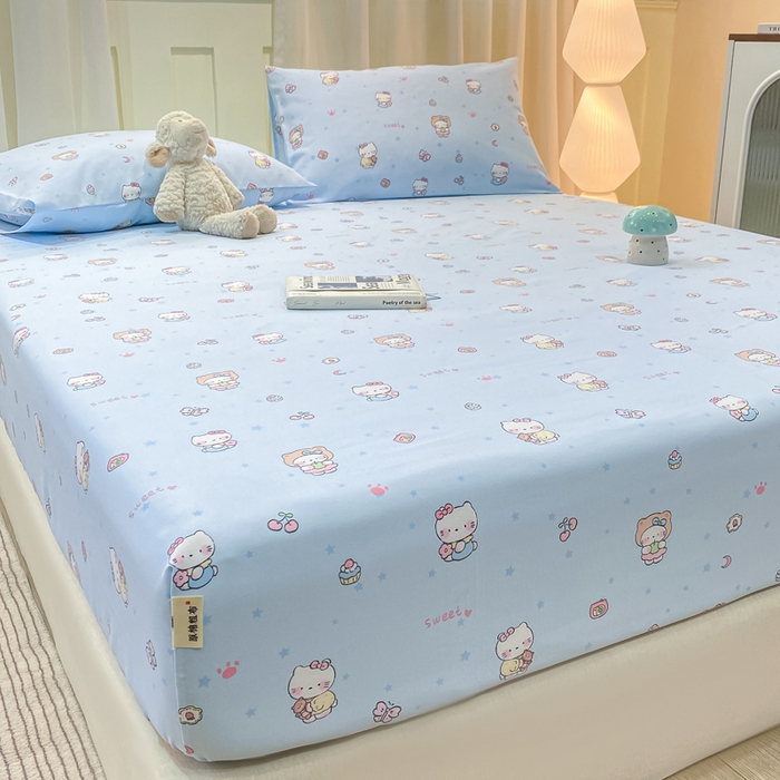 91家纺网 家纺一手货源 找家纺 优品惠 2026新款老粗布床笠凉席席子空调软席单品床垫保护套三件套 kt蓝