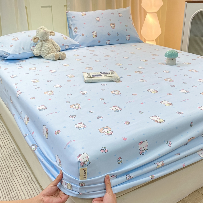 91家纺网 家纺一手货源 找家纺 优品惠 2026新款老粗布床笠凉席席子空调软席单品床垫保护套三件套 kt蓝