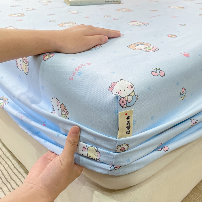 91家纺网 家纺一手货源 找家纺 优品惠 2026新款老粗布床笠凉席席子空调软席单品床垫保护套三件套 kt蓝