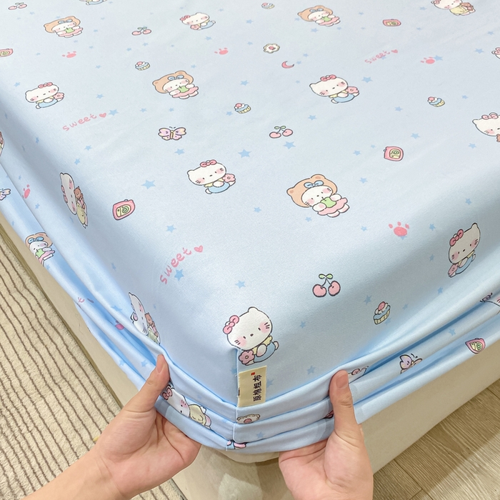 91家纺网 家纺一手货源 找家纺 优品惠 2026新款老粗布床笠凉席席子空调软席单品床垫保护套三件套 kt蓝