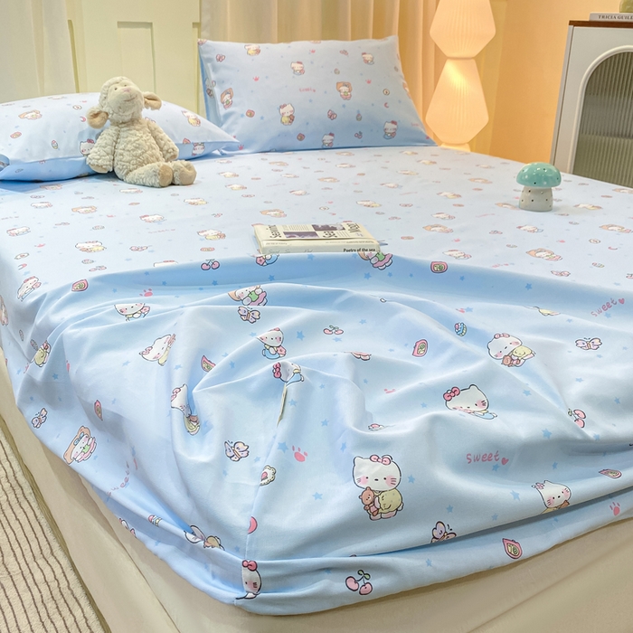 91家纺网 家纺一手货源 找家纺 优品惠 2026新款老粗布床笠凉席席子空调软席单品床垫保护套三件套 kt蓝