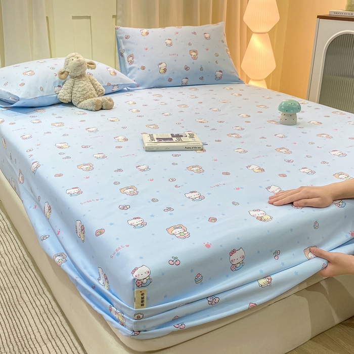 91家纺网 家纺一手货源 找家纺 优品惠 2026新款老粗布床笠凉席席子空调软席单品床垫保护套三件套 kt蓝