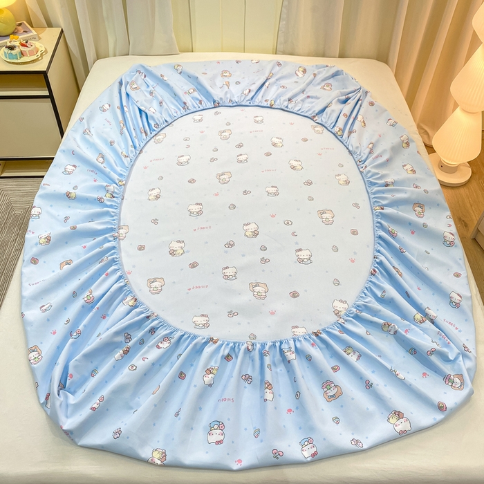 91家纺网 家纺一手货源 找家纺 优品惠 2026新款老粗布床笠凉席席子空调软席单品床垫保护套三件套 kt蓝