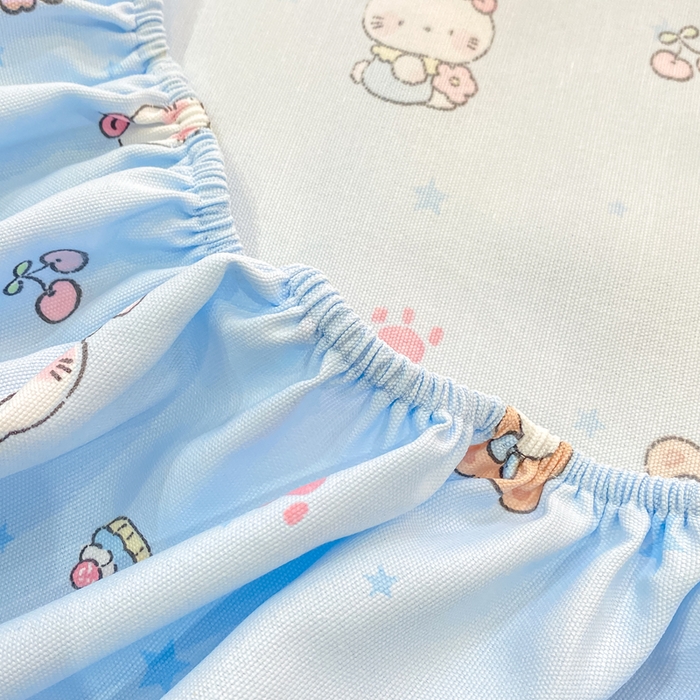 91家纺网 家纺一手货源 找家纺 优品惠 2026新款老粗布床笠凉席席子空调软席单品床垫保护套三件套 kt蓝