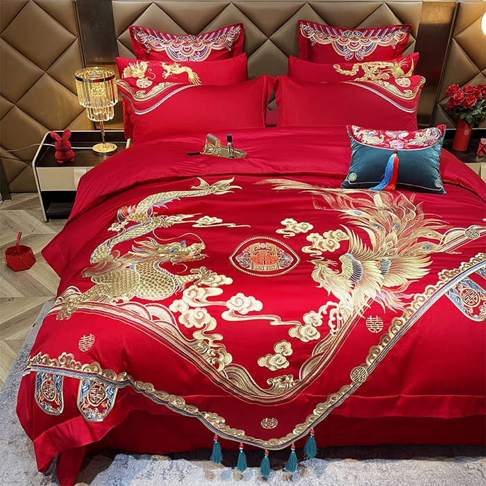 91家纺网 家纺一手货源 找家纺 甜咪咪婚庆 2026新款长绒棉全棉绣花结婚婚庆四件套多件套床单床盖款 盛世爱恋