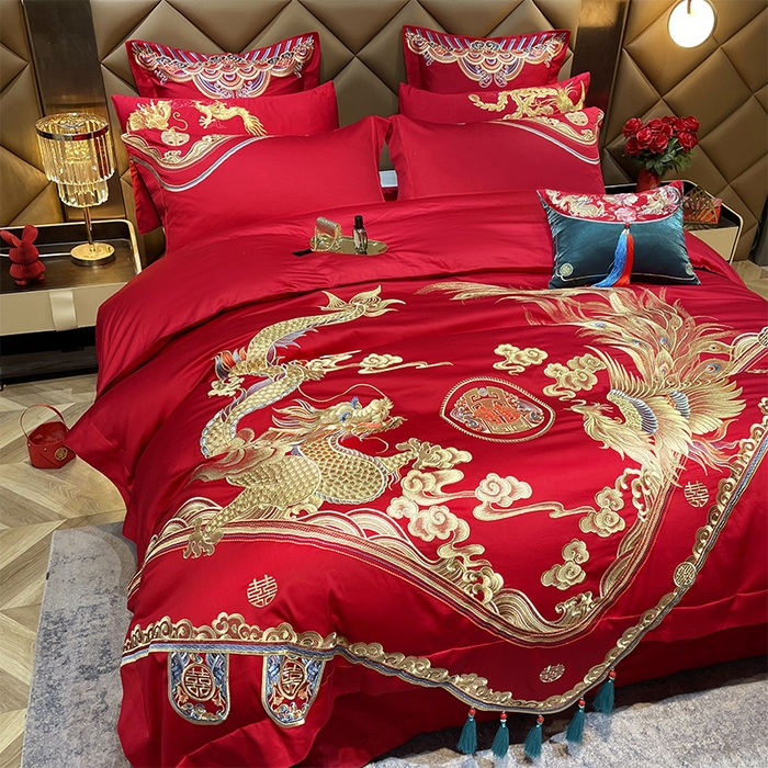 91家纺网 家纺一手货源 找家纺 甜咪咪婚庆 2026新款长绒棉全棉绣花结婚婚庆四件套多件套床单床盖款 盛世爱恋