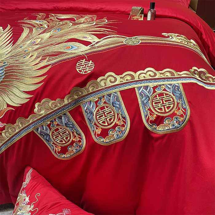 91家纺网 家纺一手货源 找家纺 甜咪咪婚庆 2026新款长绒棉全棉绣花结婚婚庆四件套多件套床单床盖款 盛世爱恋