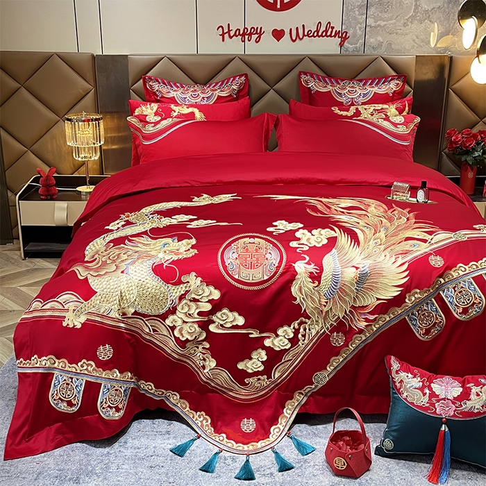 91家纺网 家纺一手货源 找家纺 甜咪咪婚庆 2026新款长绒棉全棉绣花结婚婚庆四件套多件套床单床盖款 盛世爱恋