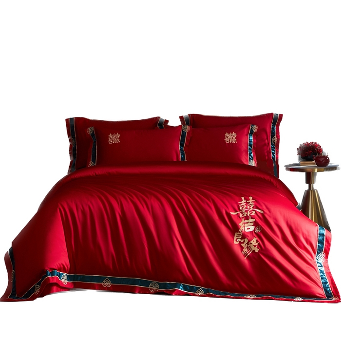 91家纺网 家纺一手货源 找家纺 甜咪咪婚庆 2026新款长绒棉全棉绣花结婚婚庆四件套多件套床单床盖款 爱多多