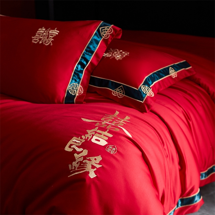 91家纺网 家纺一手货源 找家纺 甜咪咪婚庆 2026新款长绒棉全棉绣花结婚婚庆四件套多件套床单床盖款 爱多多