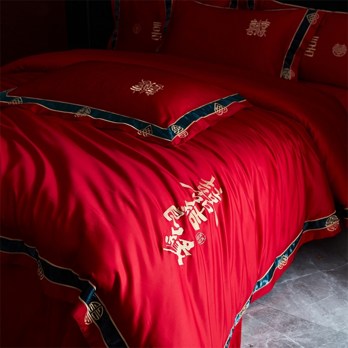 91家纺网 家纺一手货源 找家纺 甜咪咪婚庆 2026新款长绒棉全棉绣花结婚婚庆四件套多件套床单床盖款 爱多多