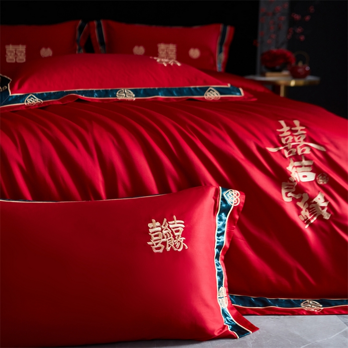 91家纺网 家纺一手货源 找家纺 甜咪咪婚庆 2026新款长绒棉全棉绣花结婚婚庆四件套多件套床单床盖款 爱多多