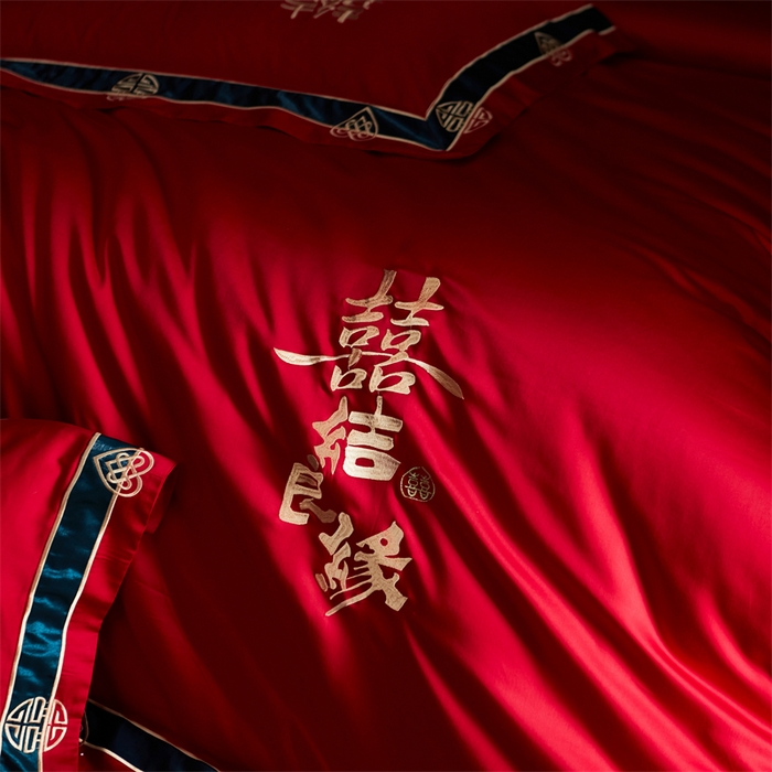 91家纺网 家纺一手货源 找家纺 甜咪咪婚庆 2026新款长绒棉全棉绣花结婚婚庆四件套多件套床单床盖款 爱多多