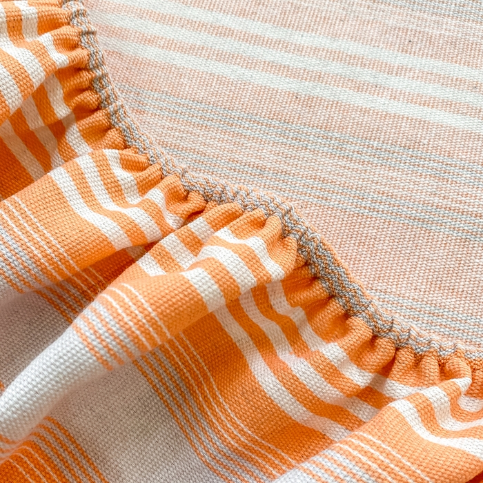 91家纺网 家纺一手货源 找家纺 优品惠 2026新款老粗布床笠凉席席子空调软席单品床垫保护套三件套 桔灰条纹