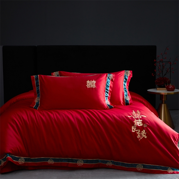 91家纺网 家纺一手货源 找家纺 甜咪咪婚庆 2026新款长绒棉全棉绣花结婚婚庆四件套多件套床单床盖款 爱多多