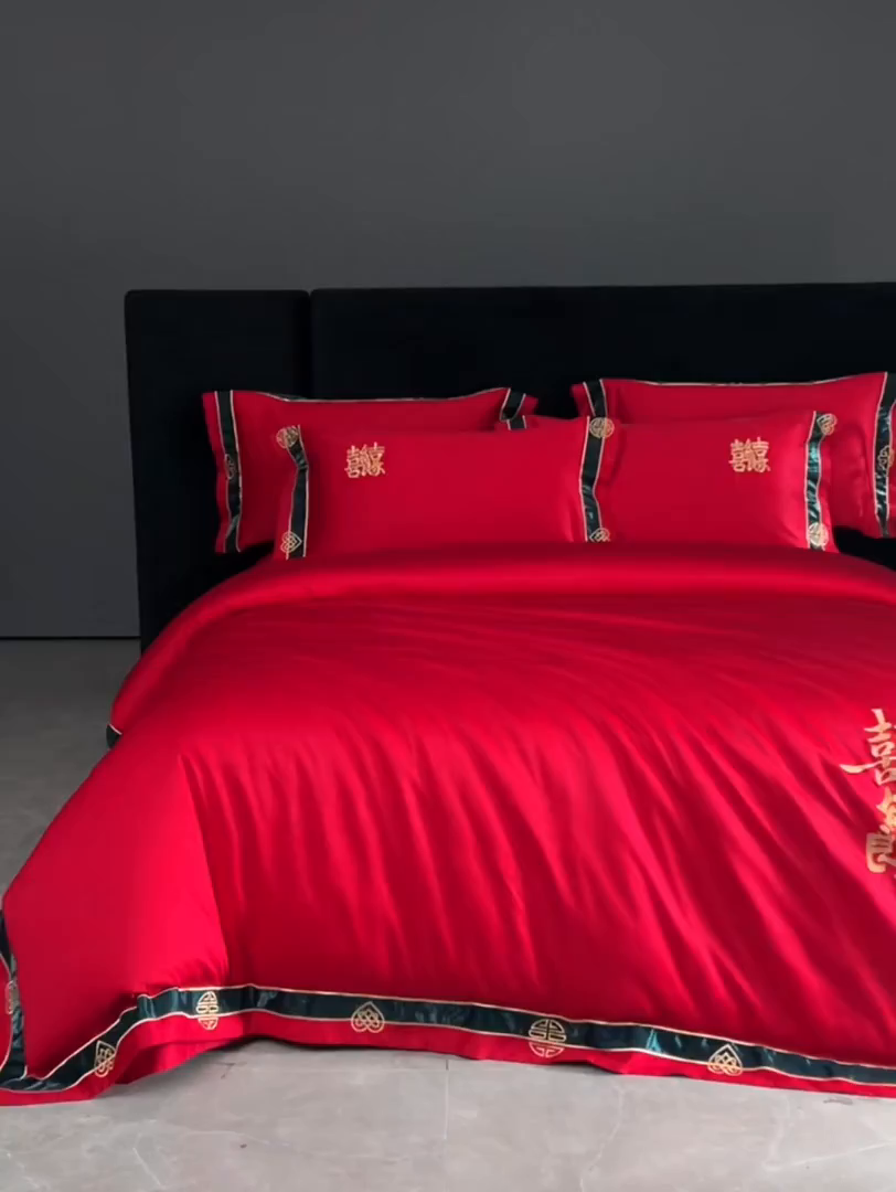 91家纺网 家纺一手货源 找家纺 甜咪咪婚庆 2026新款长绒棉全棉绣花结婚婚庆四件套多件套床单床盖款 爱多多