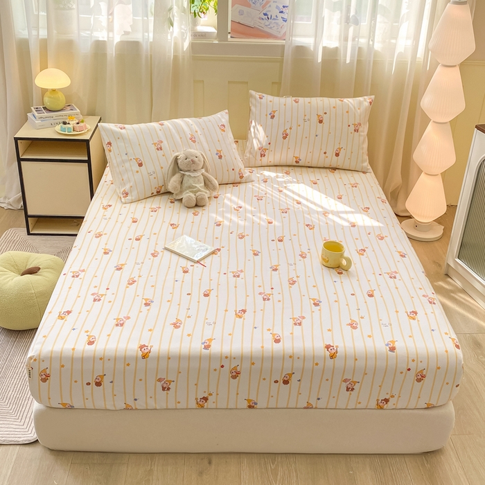 91家纺网 家纺一手货源 找家纺 优品惠 2026新款老粗布床笠凉席席子空调软席单品床垫保护套三件套 可爱星星人