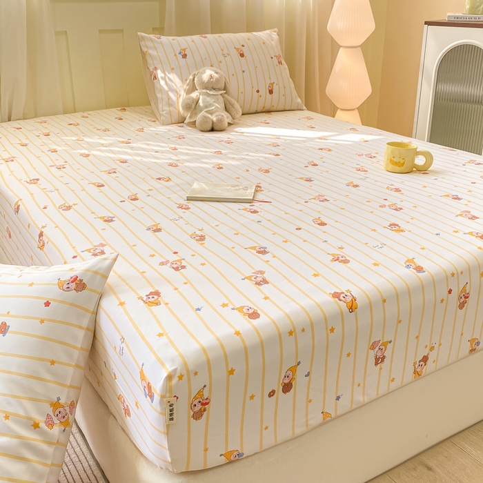 91家纺网 家纺一手货源 找家纺 优品惠 2026新款老粗布床笠凉席席子空调软席单品床垫保护套三件套 可爱星星人