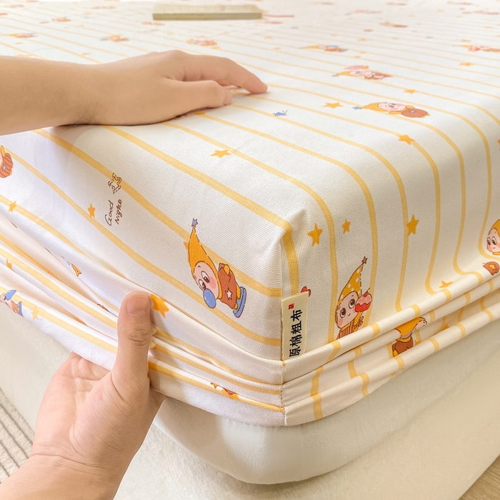91家纺网 家纺一手货源 找家纺 优品惠 2026新款老粗布床笠凉席席子空调软席单品床垫保护套三件套 可爱星星人
