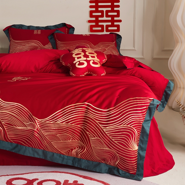 91家纺网 家纺一手货源 找家纺 甜咪咪婚庆 2026新款长绒棉全棉绣花结婚婚庆四件套多件套床单床盖款 海誓