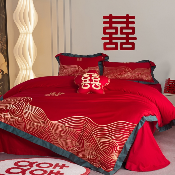 91家纺网 家纺一手货源 找家纺 甜咪咪婚庆 2026新款长绒棉全棉绣花结婚婚庆四件套多件套床单床盖款 海誓