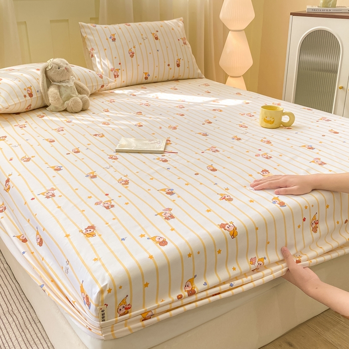 91家纺网 家纺一手货源 找家纺 优品惠 2026新款老粗布床笠凉席席子空调软席单品床垫保护套三件套 可爱星星人