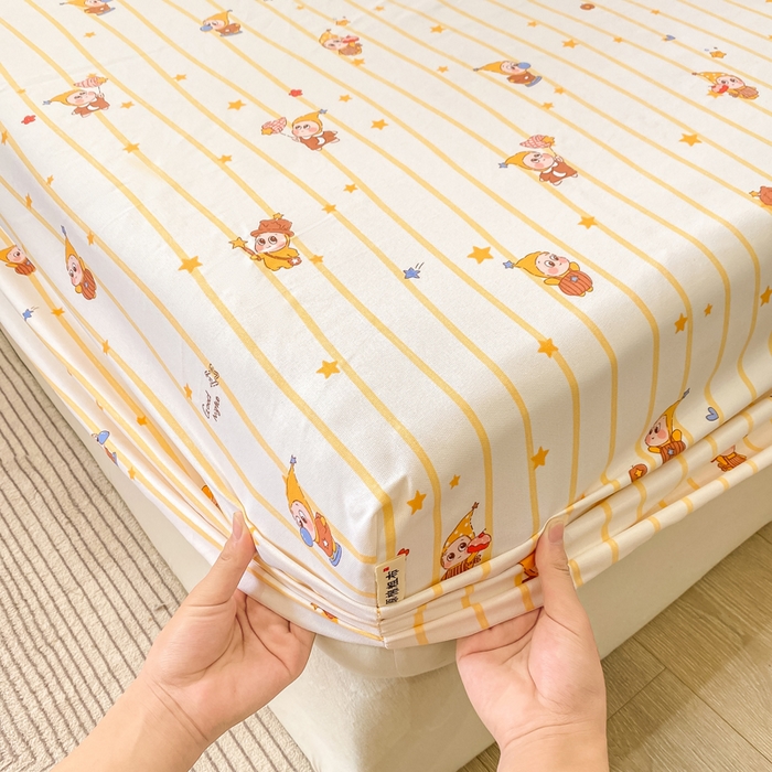 91家纺网 家纺一手货源 找家纺 优品惠 2026新款老粗布床笠凉席席子空调软席单品床垫保护套三件套 可爱星星人