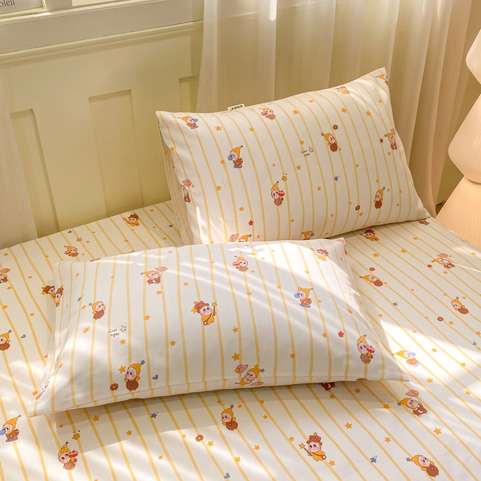 91家纺网 家纺一手货源 找家纺 优品惠 2026新款老粗布床笠凉席席子空调软席单品床垫保护套三件套 可爱星星人