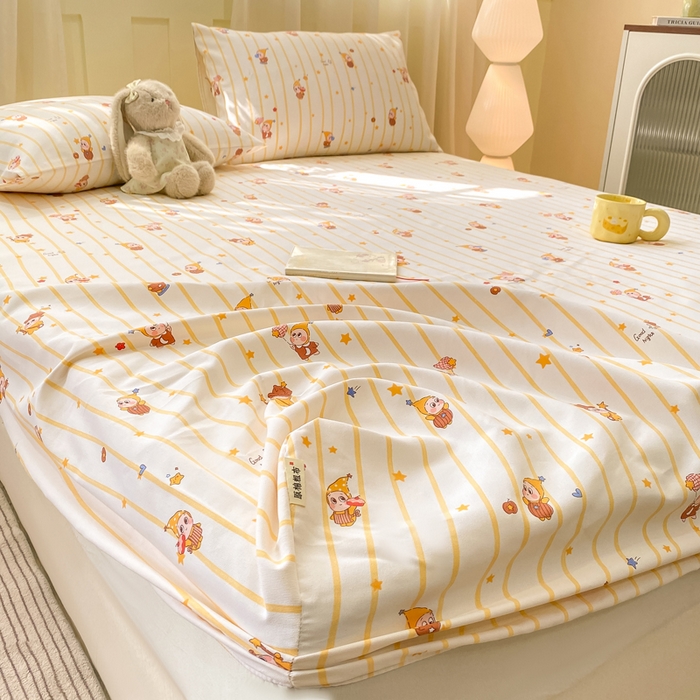 91家纺网 家纺一手货源 找家纺 优品惠 2026新款老粗布床笠凉席席子空调软席单品床垫保护套三件套 可爱星星人