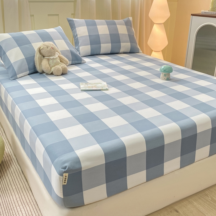 91家纺网 家纺一手货源 找家纺 优品惠 2026新款老粗布床笠凉席席子空调软席单品床垫保护套三件套 蓝大格