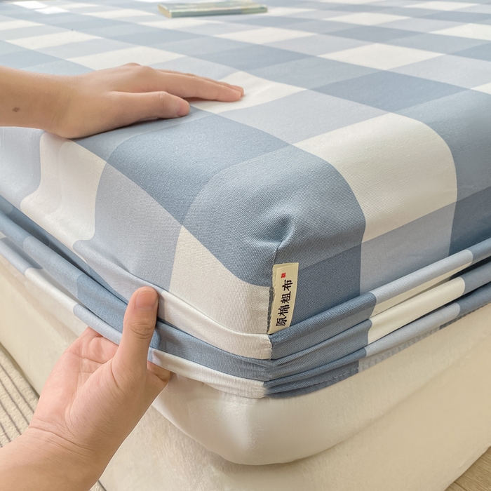 91家纺网 家纺一手货源 找家纺 优品惠 2026新款老粗布床笠凉席席子空调软席单品床垫保护套三件套 蓝大格