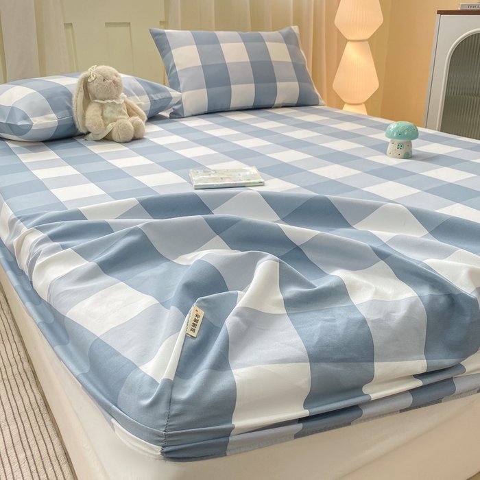 91家纺网 家纺一手货源 找家纺 优品惠 2026新款老粗布床笠凉席席子空调软席单品床垫保护套三件套 蓝大格