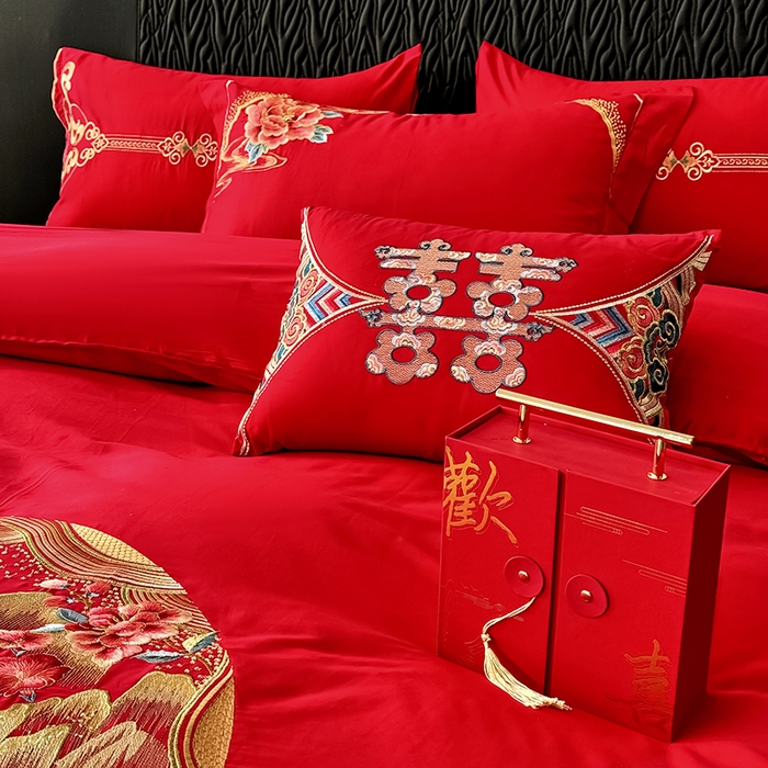 91家纺网 家纺一手货源 找家纺 甜咪咪婚庆 2026新款长绒棉全棉绣花结婚婚庆四件套多件套床单床盖款 花开富贵