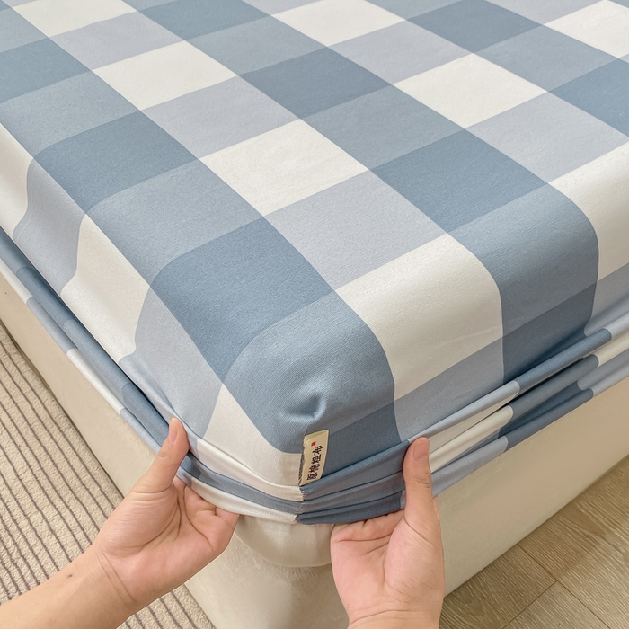 91家纺网 家纺一手货源 找家纺 优品惠 2026新款老粗布床笠凉席席子空调软席单品床垫保护套三件套 蓝大格