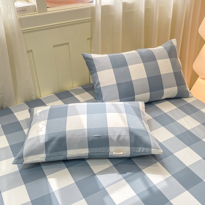 91家纺网 家纺一手货源 找家纺 优品惠 2026新款老粗布床笠凉席席子空调软席单品床垫保护套三件套 蓝大格