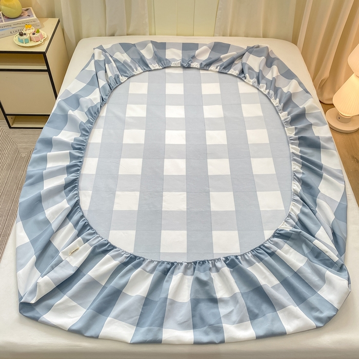 91家纺网 家纺一手货源 找家纺 优品惠 2026新款老粗布床笠凉席席子空调软席单品床垫保护套三件套 蓝大格