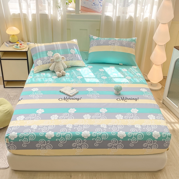 91家纺网 家纺一手货源 找家纺 优品惠 2026新款老粗布床笠凉席席子空调软席单品床垫保护套三件套 蓝灰卷花